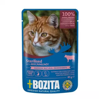 BOZITA Sterilised Carne de Vaca em Geleia comida húmida para gatos 85 g — Adulto, 82% humidade, 8,5% proteína