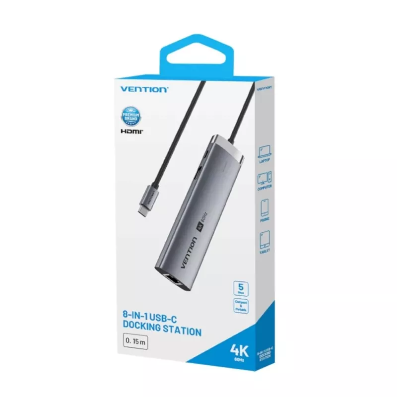 Docking station USB-C 8-em-1 4K 60Hz 100W Vention