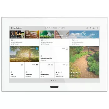 Interruptor de toque SmartTouch de montagem na parede, busch‑jaeger SmartTouch 10, branco com moldura de aço (modelo 2TMA310050W0001)