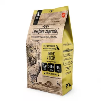 Comida seca para cães wiejskazagroda Peru com Ganso M 9 kg — manutenção Adult, raças médias, 31 % de proteína, 20 % de gordura, sem glúten