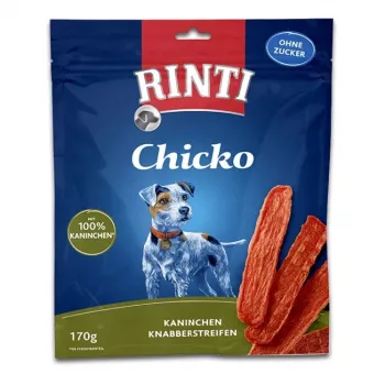 Petiscos para cães RINTI Chicko Coelho 170 g — petiscos de treino hipoalergénicos com sabor a coelho, proteína 53%, gordura 8%