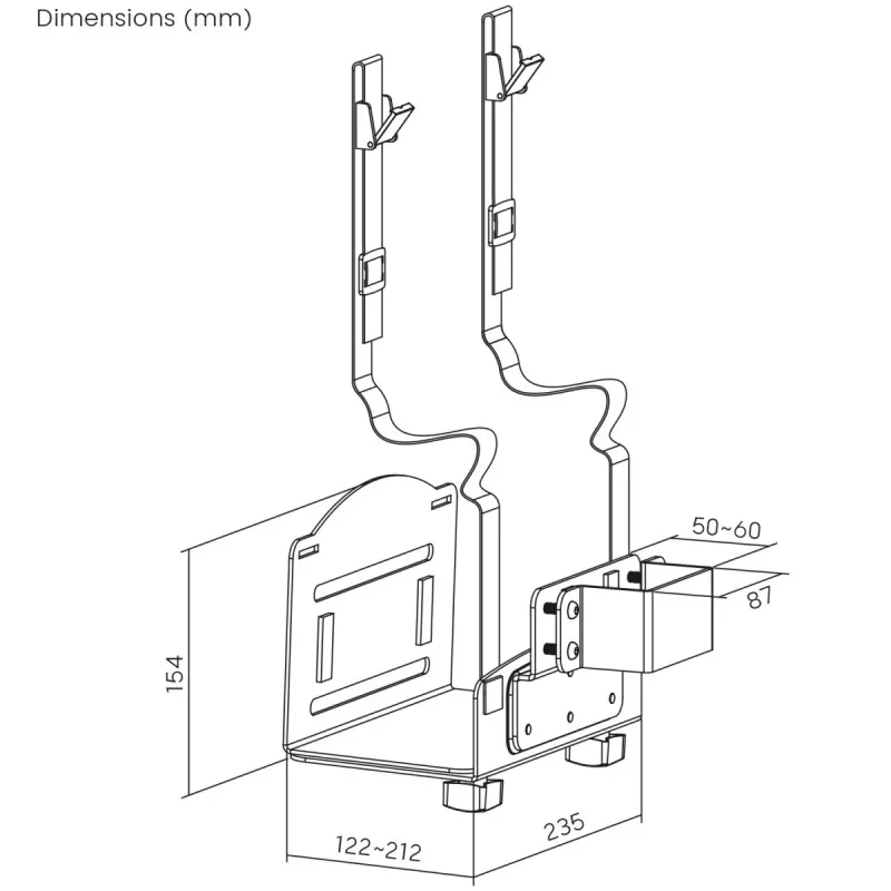 Suporte para CPU MACLEAN MC-116W, design ajustável em altura e orientável para montagem sob a secretária