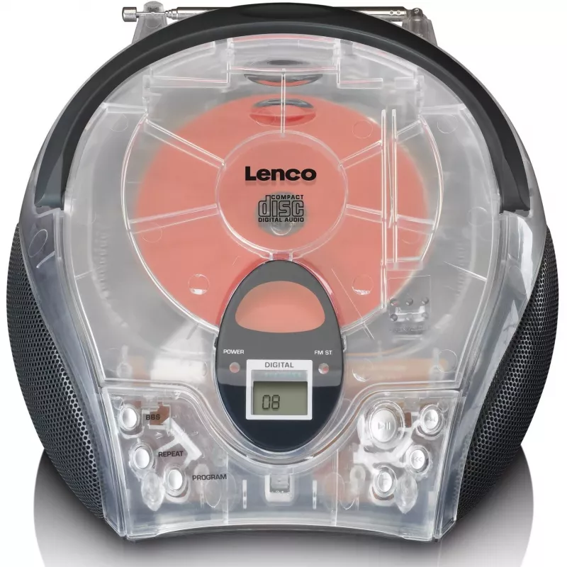 Rádio portátil com leitor de CD Lenco SCD-24TR — FM, saída de 4W, LCD, antena telescópica, alimentação por rede/pilhas, 6 pilhas C