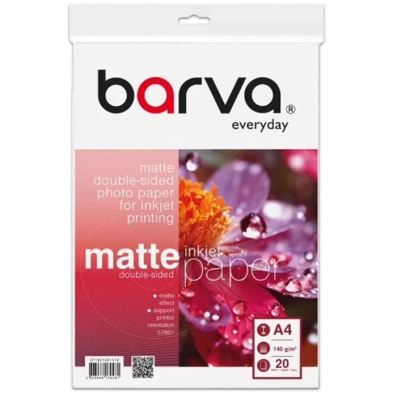 Papel fotográfico Barva (IP-BE140-412) Everyday frente e verso mate 140 g/m², A4, 20 folhas