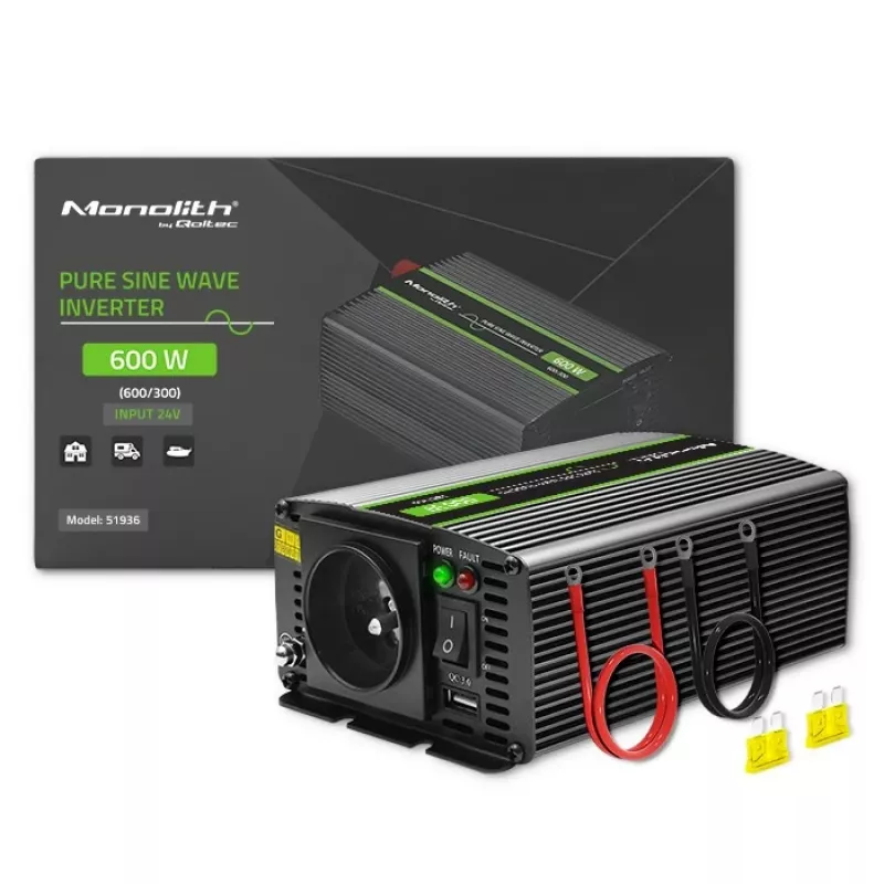 Adaptador/inversor de alimentação para automóvel Qoltec Monolith 600 W preto