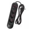 Régua de tomadas MACLEAN MCE394 B — 3 tomadas + 3×USB A, 110–240V, 2,1A USB, 2500W, cabo 1,5 m, preto