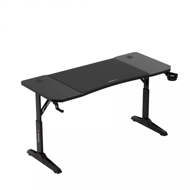 Secretária gaming huzaro Hero 3.6 — retangular 1400×600 mm, altura ajustável 560–790 mm, preto, pernas em H, tampo de 15 mm