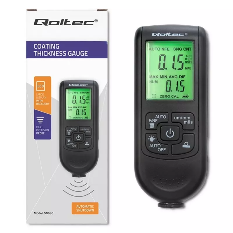 Medidor de espessura de verniz Qoltec com visor LCD | 0~2000 µm