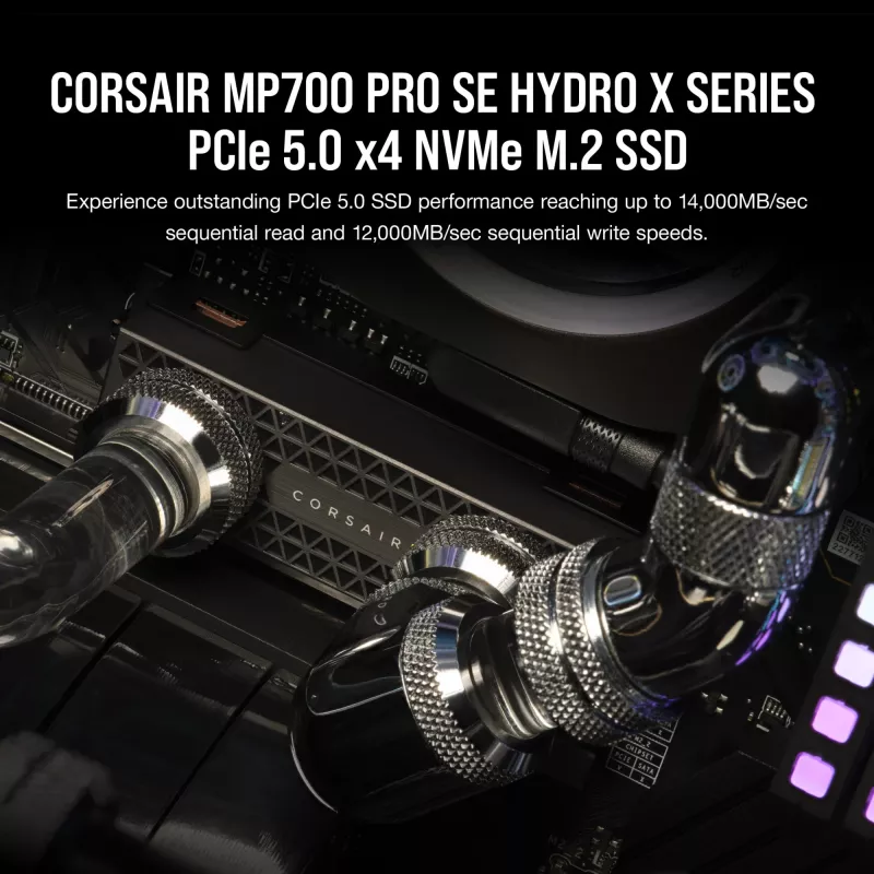 SSD Corsair MP700 PRO SE Hydro X 2 TB M.2 PCIe 5.0 14000 MB/s leitura 12000 MB/s escrita