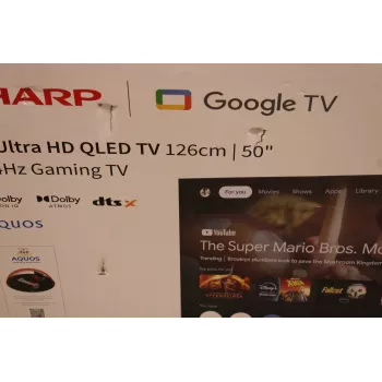 Televisor Sharp QLED 50 polegadas 50HR7265E 4K Ultra HD Smart Google TV 144Hz, Dolby Vision, Dolby Atmos, base central, Preto