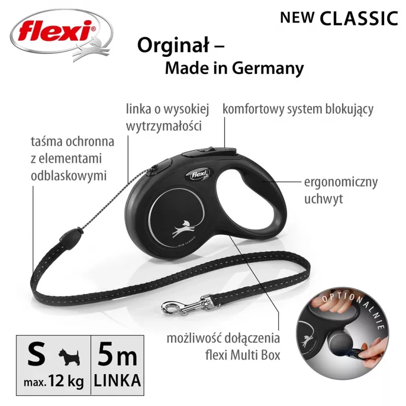 Flexi New CLASSIC 5 m preto Trela retrátil para cães