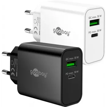 Carregador rápido duplo Goobay USB-C PD GaN (30 W) branco (75336)