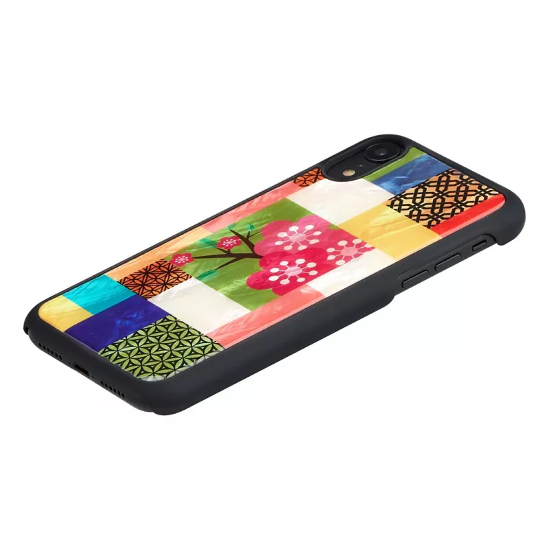 Capa para telemóvel iKins para iPhone XR — padrão de flores de cerejeira, preta