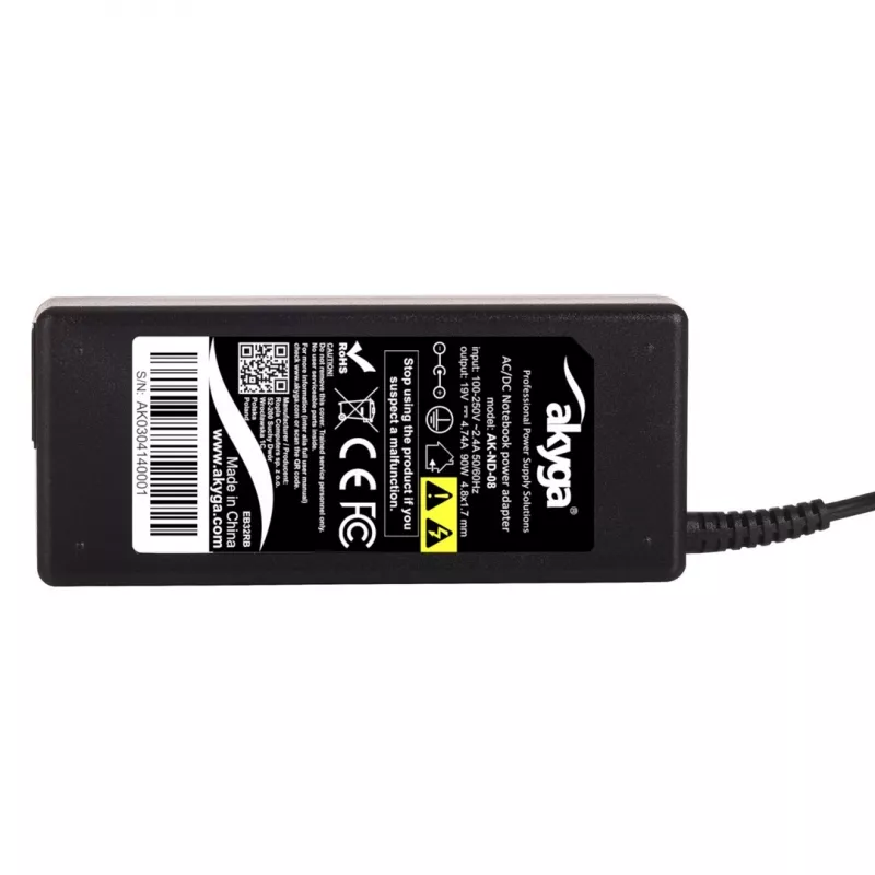 Fonte de alimentação para portátil Akyga AK-ND-08 para HP, 90 W, 19 V / 4,74 A, 4,8 x 1,7 mm