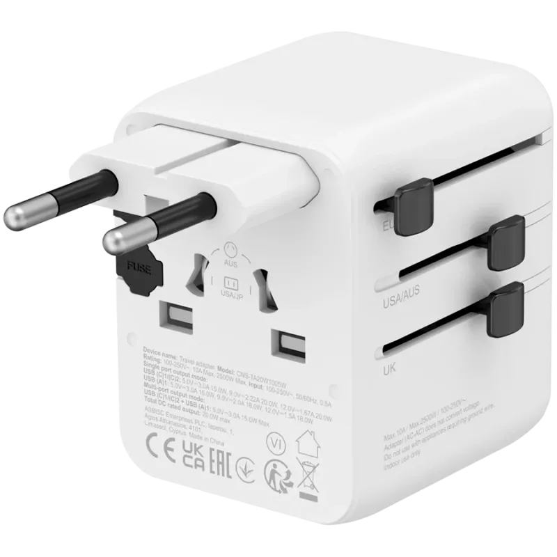 Adaptador de viagem CANYON OnTour 20 EU/UK/US/AUS 20W branco