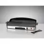 Grelhador de mesa elétrico Rommelsbacher BBQ 2003 — 1900 W, 50×25 cm, canelado + teppanyaki, termostato contínuo, prateado/preto