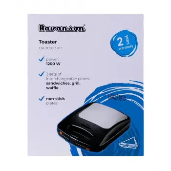 Ravanson OP-7050 Sandwicheira 3 em 1, 1200 W, Preto/Prateado