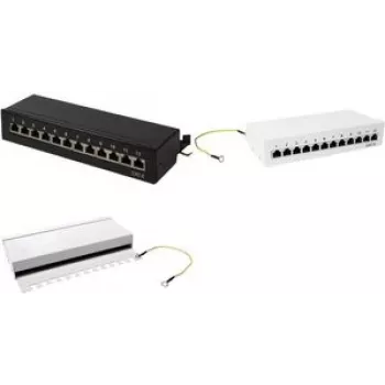 LogiLink - Patch panel - montagem na parede - RJ-45 X 12 - cinzento claro, RAL 7035
