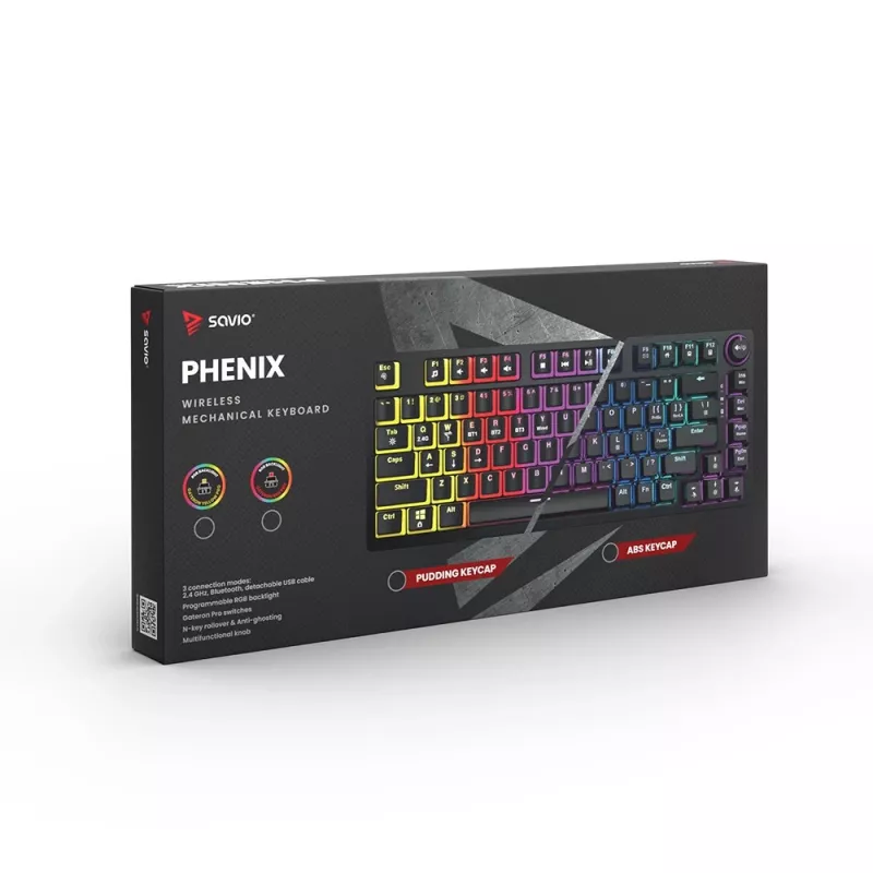 Teclado gaming Savio SAVGK-PHENIX RED PUDDING mecânico RGB Wireless