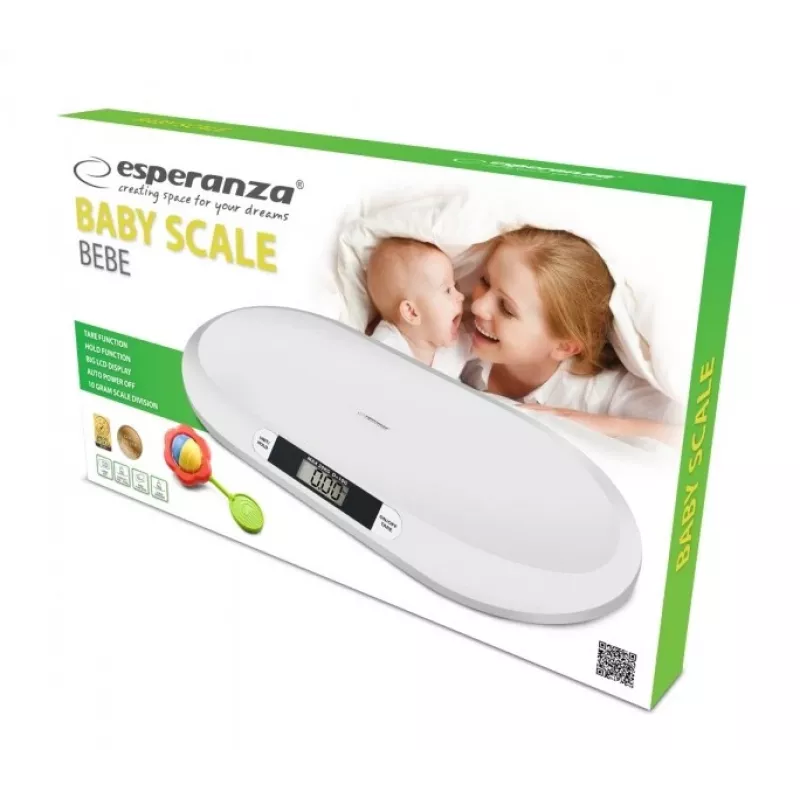 Esperanza EBS019 Bebe balança eletrónica para bebés, 20 kg, precisão de 10 g, ecrã LCD, branca