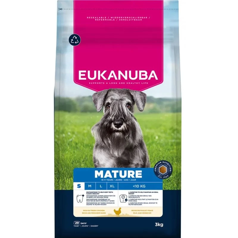 Comida seca para cães EUKANUBA Mature Small Chicken 3 kg — para cães adultos de raças pequenas