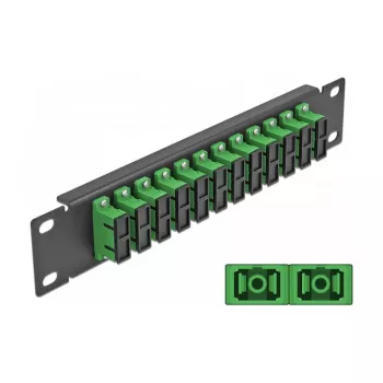 Patch panel de fibra ótica DeLOCK 10 polegadas 12 portas SC duplex verde 1U preto