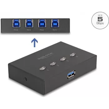 Comutador USB DeLOCK 4 PC para 1 dispositivo 5 Gbit/s preto