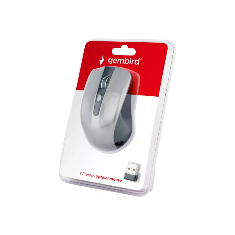 Rato sem fios GEMBIRD MUSW-4B-04-BG — para destros, ótico 1600 DPI, 4 botões, RF Wireless, preto/cinzento