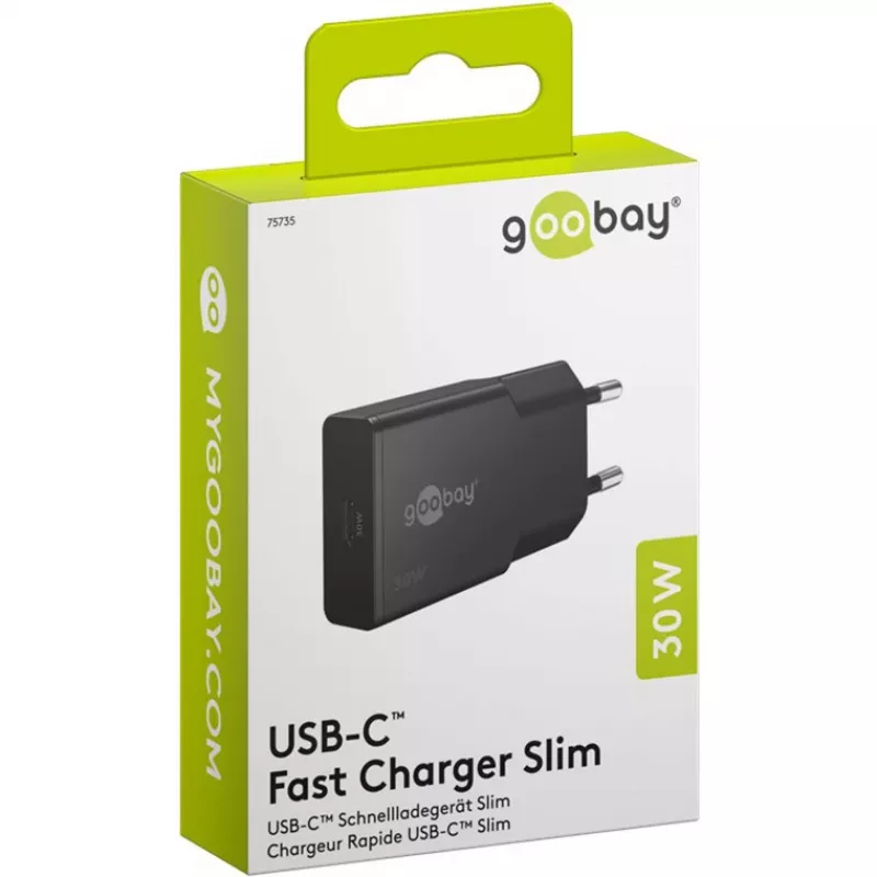 Goobay USB-C™ PD carregador rápido GaN fino (30 W) preto