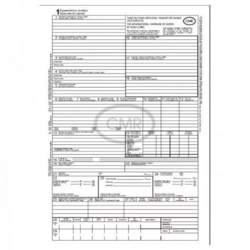 Formulários de carta de porte CMR, A4, 4x10, bilingues, sem numeração