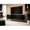 Móvel de TV Cama PAFOS sobre estrutura em aço dourado 150x40x60 cm preto mate, tampo em aglomerado