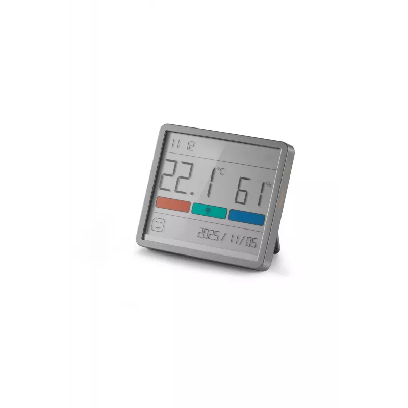 Higrómetro, termómetro e relógio combinados MOVA MTHM01 – unidade interior digital para medir a humidade relativa e a temperatura, compacta para secretária, prateleira ou parede