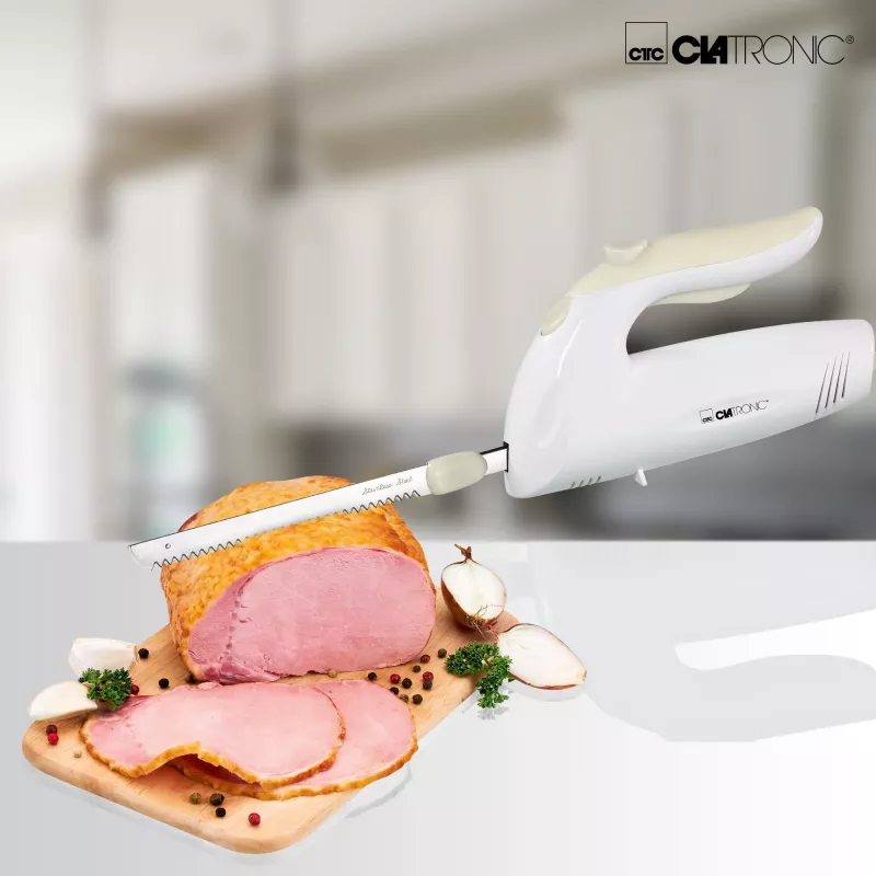 Faca elétrica CLATRONIC EM 3062, cortador de alimentos manual, branco, lâminas de aço inoxidável, 160 W