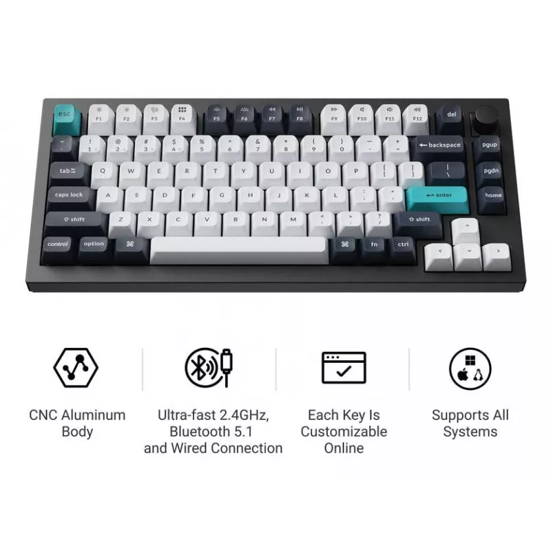 Teclado mecânico Keychron Q1 Max 75% com Banana Switches, Carbon Black