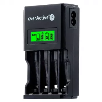 Carregador de baterias everActive NC450B — carregador de 4 células AAA, 110/230V AC, preto