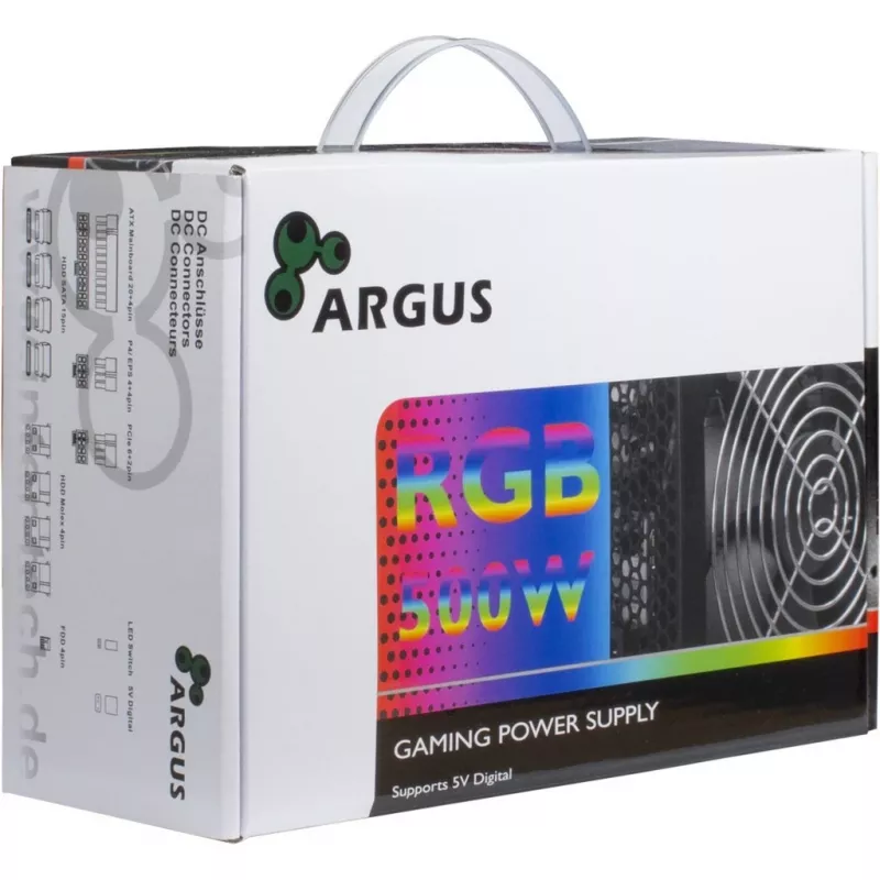 Inter-Tech Argus RGB-500W II - 500 W - 100 - 240 V - 50/60 Hz - 8 - 4 A - Ativo - Sobrecarga - Sobretensão - Curto-circuito (88882192)