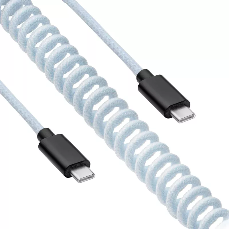 Cabo espiral Aviator Akyga AK-USB-49 USB-C para USB-C com ficha GX16, USB 2.0, 3 m, branco