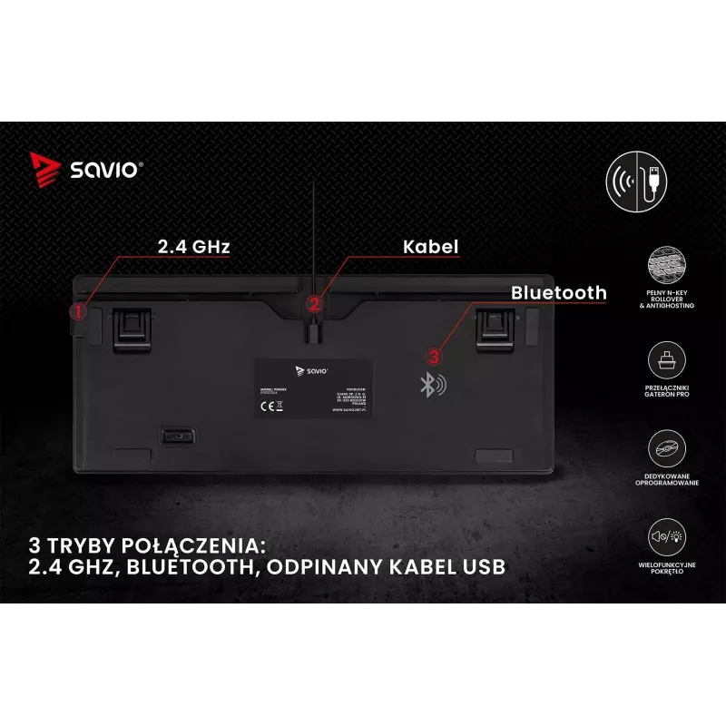 Teclado gaming Savio SAVGK-PHENIX RED PUDDING mecânico RGB Wireless