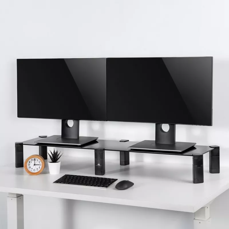 Suporte para monitor MACLEAN MC-936 braço duplo, carga máxima 20 kg, base em vidro temperado