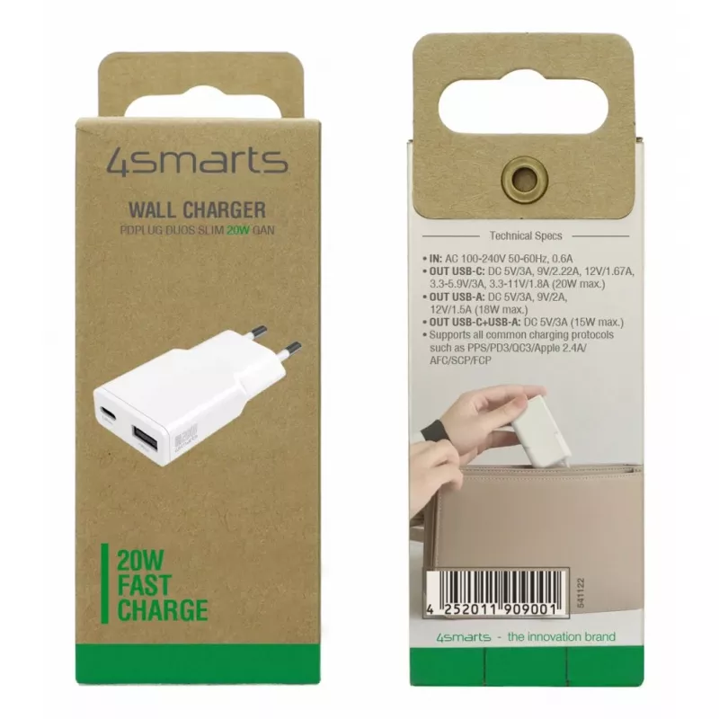 Carregador 4smarts 541122 Interior AC Carregamento rápido Smartphone Tablet Branco