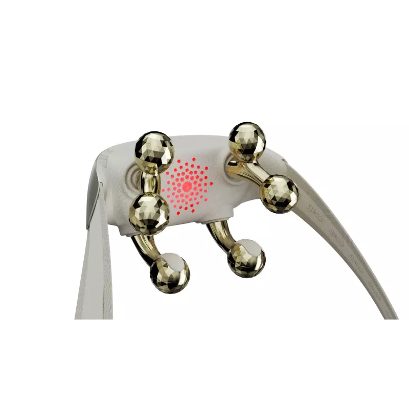 SKG H7 Ultra-E – cabeças de massagem douradas, massagem combinada, massagem por compressão, massagem por amassamento, massagem por vibração, pescoço, ombros, dourado, plástico, botões, bateria