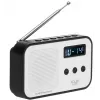 Adler AD 1907 rádio digital PLL, AM/FM, 40 estações pré-definidas, alarme com soneca, USB-C, bateria recarregável integrada, ficha de 3,5 mm, branco/preto