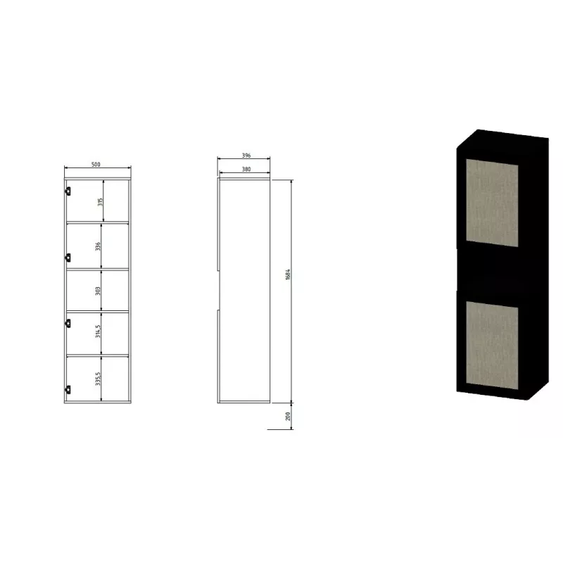 Armário de arrumação Cama Meble JUTA 50×39,5×190 cm, de chão encostado à parede, preto com acabamento Linol Calabria
