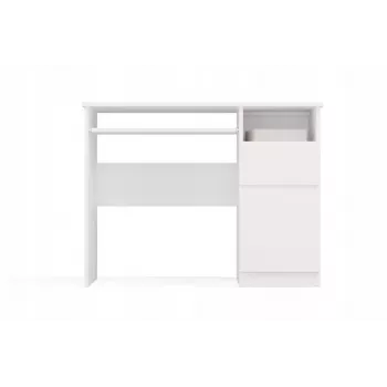 Secretária e shop PORTO direita branco, tampo retangular de aglomerado 985×510×755 mm, 1 gaveta, prateleira para teclado