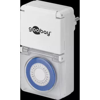 Interruptor temporizador analógico Goobay IP44, branco - controlo preciso e simples de dispositivos eletrónicos (73289)
