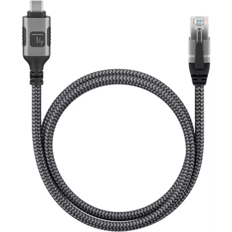 Techly ICOC U3C-RJ45-010 cabo adaptador USB-C para Gigabit Ethernet, 1 m, preto/prateado
