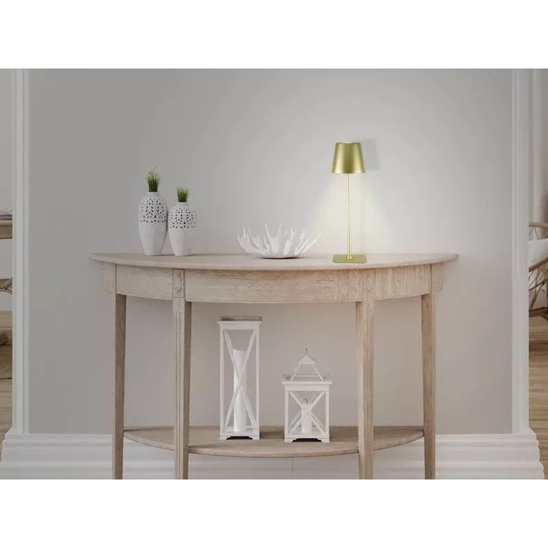 Beper P201UTP116 candeeiro de mesa LED recarregável, 1,5 W, interruptor tátil, regulável, adaptador para garrafa de 33 mm, resistente à água, dourado