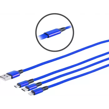 Cabo de carregamento USB 3-em-1 ShiverPeaks 14-50071 — Micro B, USB-C 8-Pin, 1,2 m, azul