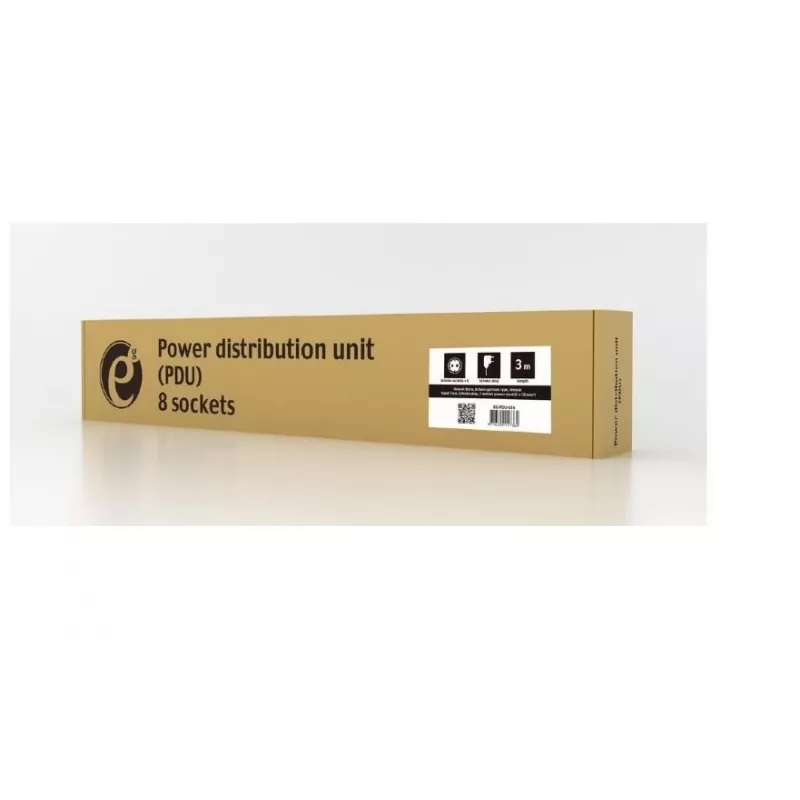 Unidade de distribuição de energia GEMBIRD EG-PDU-014 — 8× tomadas Type-F, 16 A, cabo de 3 m, rack 1U, 3680 W, preto