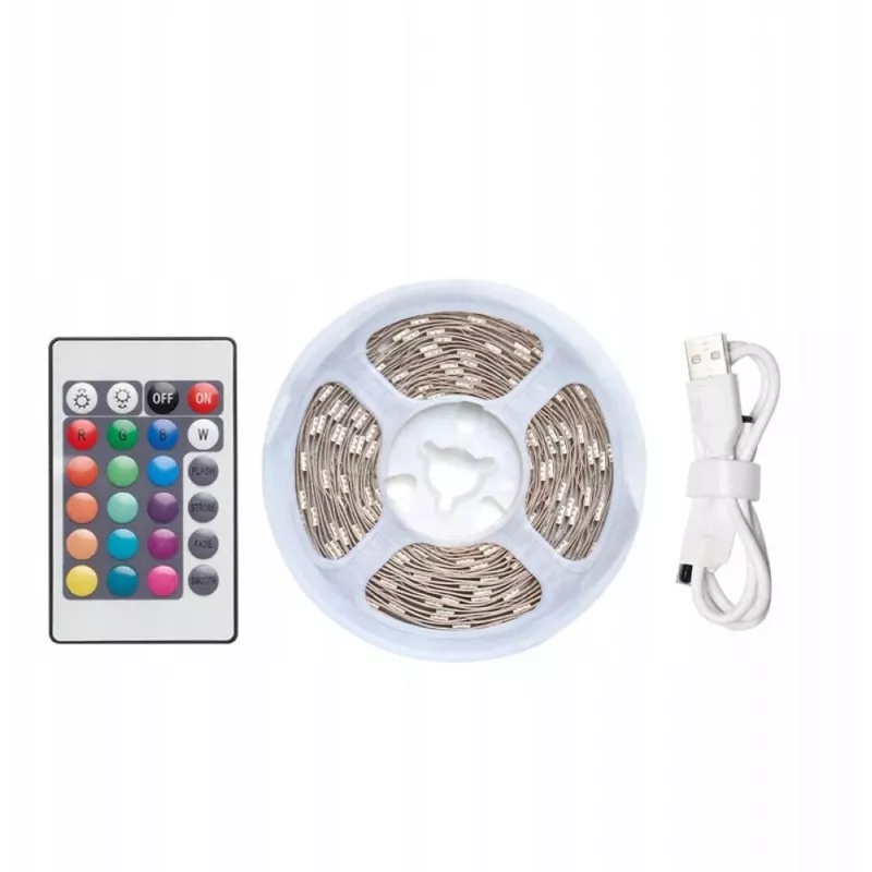 Tira LED Vention PAAWJ RGB 5 m USB 5V com comando IR, montagem com fita adesiva dupla face
